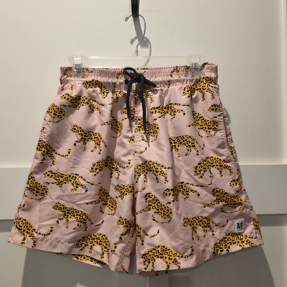 Allfenix Mens Swim trunks Shorts Pink Cheetah Drawstring Pockets Liner M Outdoor